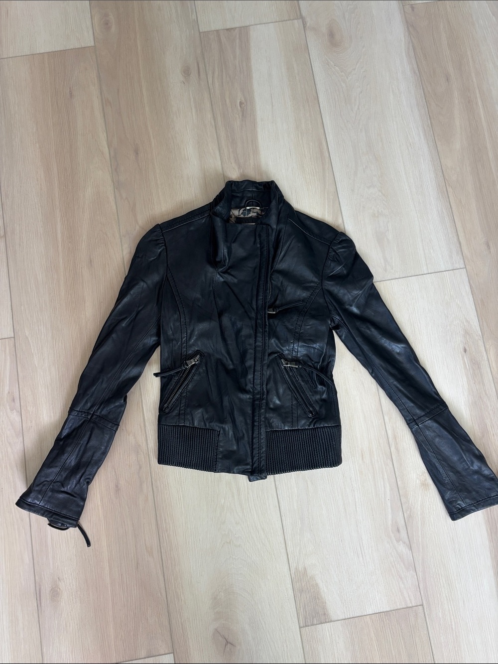June Black Women's Leather Bomber Jacket